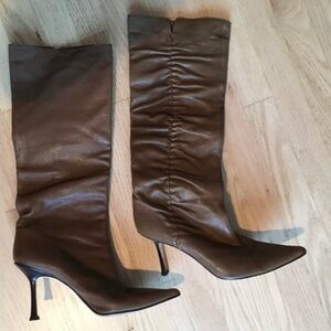 JIMMY CHOO RUCHED LEATHER KNEE BOOTS